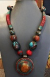 Tibet Natural Stone & Amber Tribal Queen Royal Necklace