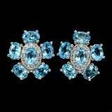 Natural  Swiss Blue Topaz 6x4mm Earrings