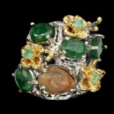 Natural Top Green Emerald & Rough Sapphire Ring