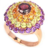 NATURAL RHODOLITE GARNET CITRINE PERIDOT AMETHYST Ring