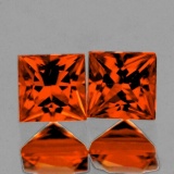 Natural Princess Cut AAA Orange Sapphire Pair - FL