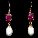 Natural Pearl & Ruby Earrings