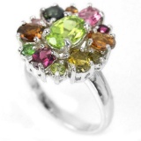 NATURAL GREEN PERIDOT & MULTI COLOR TOURMALINE Ring