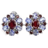 Natural RUBY RHODOLITE GARNET TANZANITE Earrings