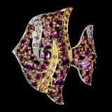 Natural Rhodolite Garnet Fish Brooch