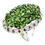 Natural Green Chrome Diopside & Rhodolite Ring