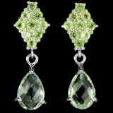 NATURAL GREEN AMETHYST 9X7 MM. PEAR & PERIDOT Earring