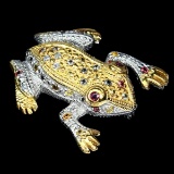 Natural Sapphire & Rhodolite Garnet Frog Brooch