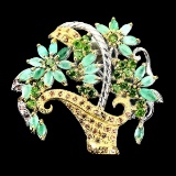 Natural Colombian Emerald Chr-Diopside Sapphire Brooch