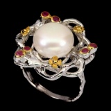 Natural Pearl & Ruby Ring