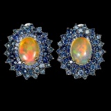 Natural Unheated Opal & Sapphire Earrings