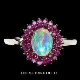 Natural Unheated White Opal & Ruby Ring