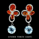 Natural  Orange Fire Opal & Topaz Earrings