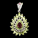 Natural Red Ruby Chrome Diopside Peridot Pendant