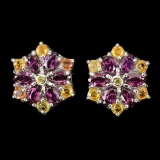 Natural  Rhodolite Garnet & Sapphire Earrings