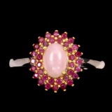Natural Unheated Oval Pink Opal & Ruby Ring