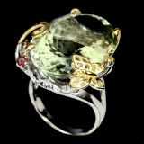 Natural Handmade Green Amethyst 30.11ct Rhodolite Ring