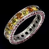 Natural Multi Color Tourmaline Rhodolite Garnet Ring