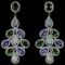 Natural Tanzanite, White Opal, Chrome Diopside Earrings