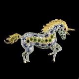 Natural  Tanzanite Chrome Diopside Unicorn Brooch