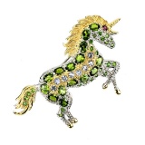 Natural Ch-Diopside Rhodolite Tanzanite Unicorn Brooch