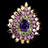 Natural Amethyst, Ch-Diopside Rhodolite Garnet Ring