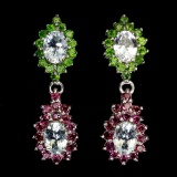 Natural Aquamarine Ch-Diopside Rhodolite Earrings