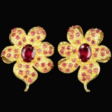 Natural  BLOOD RED RUBY FLOWER EARRING