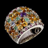 Natural Citrine Amethyst Emerald Ring