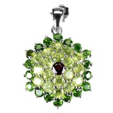 Natural Rhodolite Garnet Ch-Diopside & Peridot Pendant