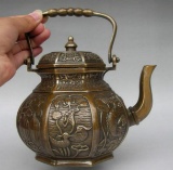 Chinese brass Fish Mandarin Duck Wine Pot Flagon Kettle