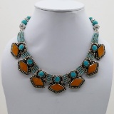 Tibet Hand Made Natural Turquoise & Coral Necklace