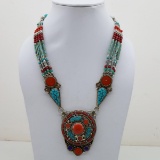 Tibet Hand Made Natural Turquoise & Coral Necklace