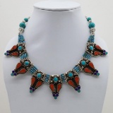 Tibet Hand Made Natural Turquoise & Coral Necklace