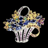 Natural Tanzanite Emerald Rhodolite Garnet Brooch