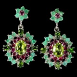 Natural Colombian Emerald  Peridot Ch-Diopside Earrings