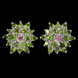 Natural Chrome Diopside Rhodolite Garnet Earrings