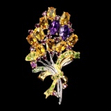 Natural  Amethyst Citrine Rhodolite Brooch