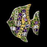 Natural Tanzanite Amethyst Ch-Diopside Brooch