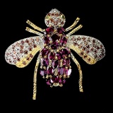 Natural Rhodolite Garnet Sapphire Bee Brooch