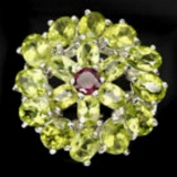 Natural 7x5 Mm Rich Green Peridot Garnet Ring