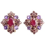 Natural BLOOD RED RUBY RHODOLITE & AMETHYST Earring