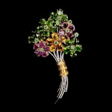 Natural Citrine Chrome Diopside Rhodolite Brooch