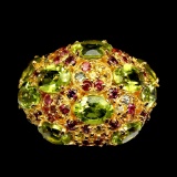 Natural Peridot Rhodolite Sapphire Ring