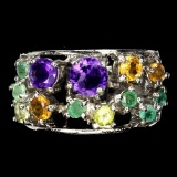 Natural Colombian Emerald  Amethyst Citrine Ring