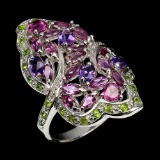 Natural Amethyst Chrome Diopside Rhodolite Ring