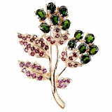 Natural Chrome Diopside Rhodolite Garnet Brooch