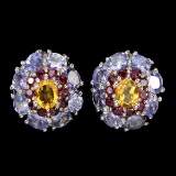 Natural  Tanzanite Rhodolite & Citrine Earrings