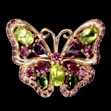 Natural Peridot Ch-Diopside Garnet Butterfly  Ring