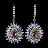 Natural Rhodolite Garnet Tanzanite Earrings